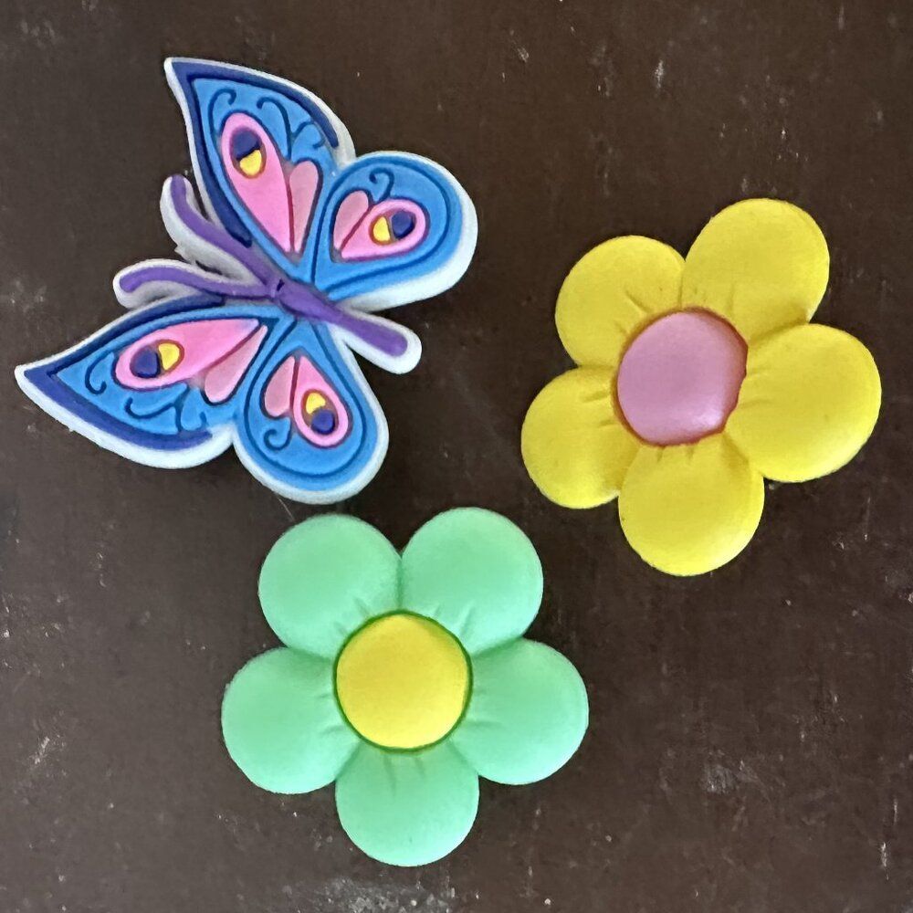 Blue Butterfly & Pale Green Yellow Flower Shoe Charms Set for Crocs Shoes